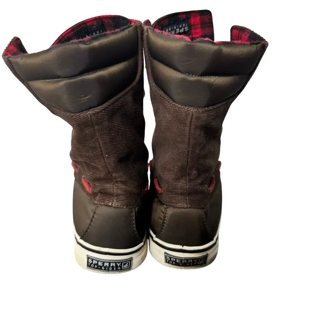 Sperry Boots Women’s Size 9 Brown Tall Plaid Lace Up Preppy Gorpcore Winter